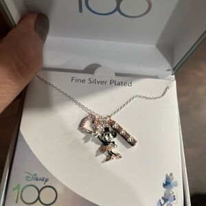 Rose Gold Disney 100 Minnie Mouse Dangle Charm Necklace